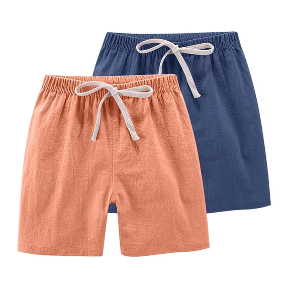 2 Pack Solid Cotton Linen Shorts for Girls Toddler Girl Drawstring Shorts Summer Comfly Shorts