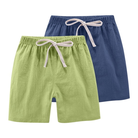 2 Pack Solid Cotton Linen Shorts for Girls Toddler Girl Drawstring Shorts Summer Comfly Shorts