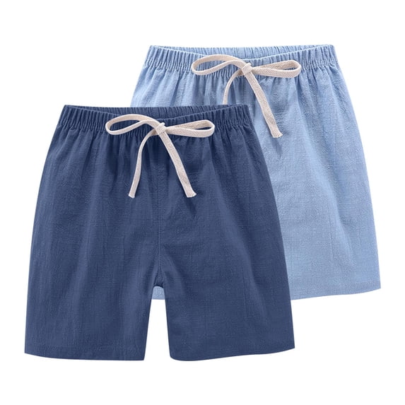 2 Pack Solid Cotton Linen Shorts for Girls Toddler Girl Drawstring Shorts Summer Comfly Shorts