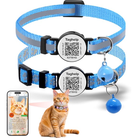 2 Pack Solid & Safe Safety Kitten Collars with Smart QR Code ID Tag for Girl Boy Cats, Pet Collar, Breakaway Cat Collar,Silent, Lightweight,Durable Tags (Blue)