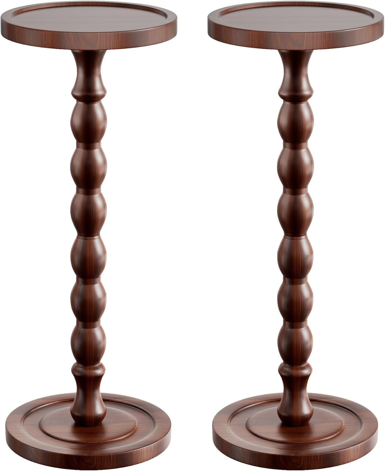 2 Pack Solid Wood Drink Table, Rubber Wood‌ Small Round Side Table for ...