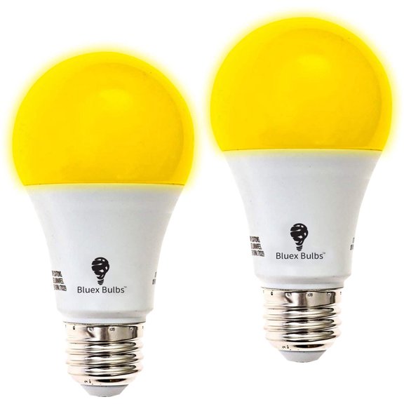2-Pack Solray A19 Amber Yellow LED Bug Light Bulb No Blue Light Outdoor 650 Lumens 120V E26 Medium Base 9.5-Watt (40-Watt Replacement) A19 Outdoor Bug LED Warm Light Bulb