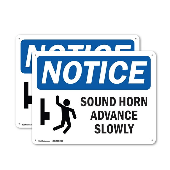 (2 Pack) Sound Horn Advance Slowly OSHA Notice Sign 10 Inch X 7 Inch Indoor / Outdoor Rust-Free Aluminum Metal Signs for Workplace, Workshop, and Construction Site, Made in the USA