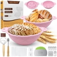 thumbnail image 1 of 2 Pack Sourdough Bread Baking Supplies Set: Banneton Proofing Basket, Silicone Bread Baking Basket, 9 Inch Collapsible Bowl, Complete Tools Kit for Sourdoughs,Pink Proofing Baskets for Bread Making, 1 of 8
