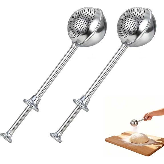 2 Pack Sourdough Flour Duster for Baking, Powdered Sugar Duster, -Handed  Flour Dusting Wand, 304 Stainless Steel with Spring-Operated Handle, Easy to Use,  for Sourdough Bread