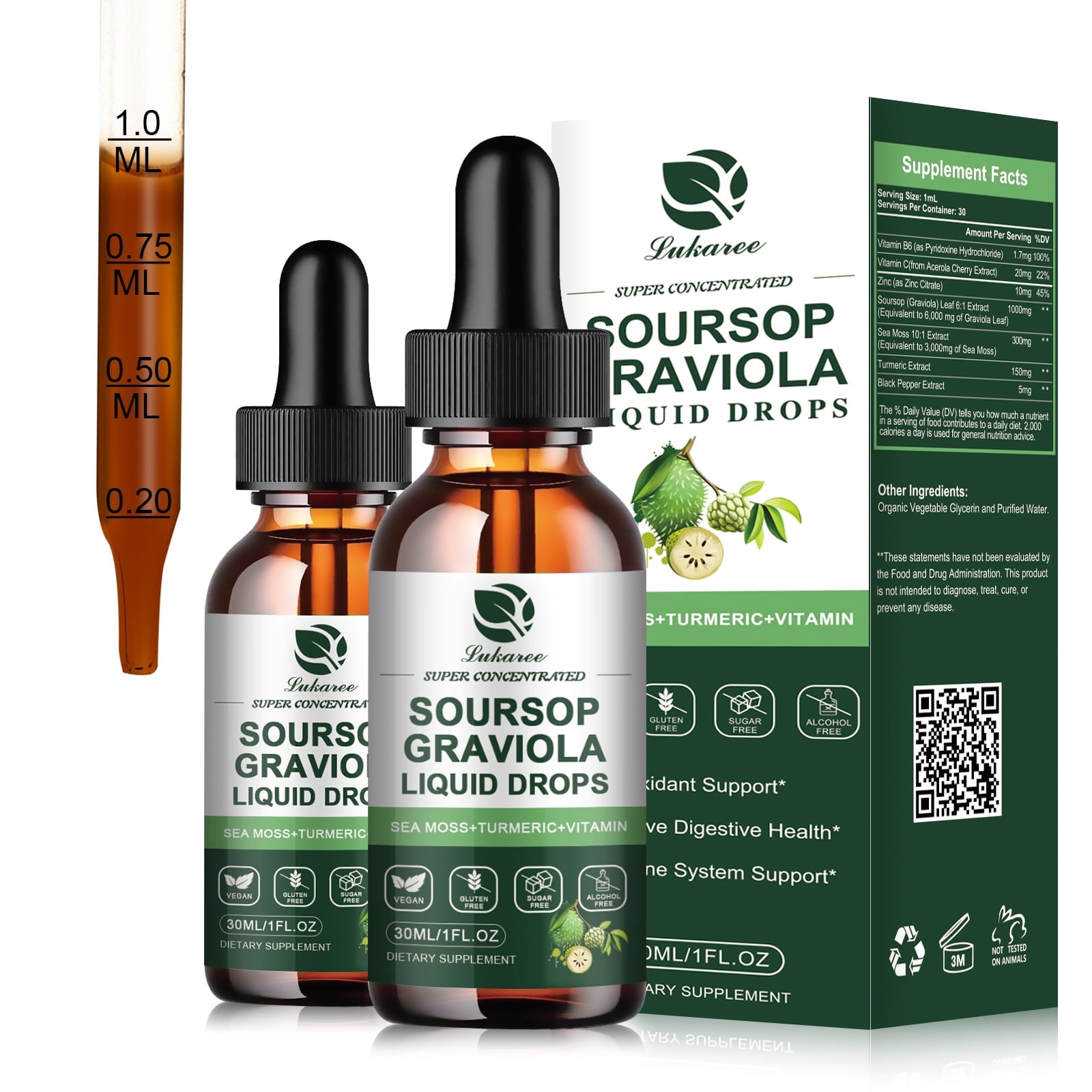 (2 Pack) Soursop Graviola Liquid Drop,Plus Sea Moss Support Immune System & Antioxidants,1 fl oz