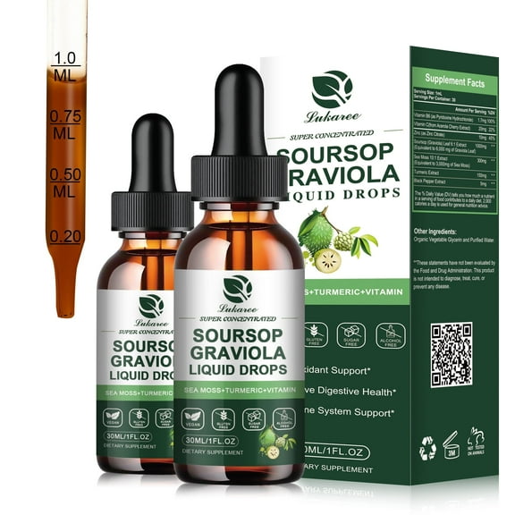 (2 Pack) Soursop Graviola Liquid Drop,Plus Sea Moss Support Immune System & Antioxidants,1 fl oz