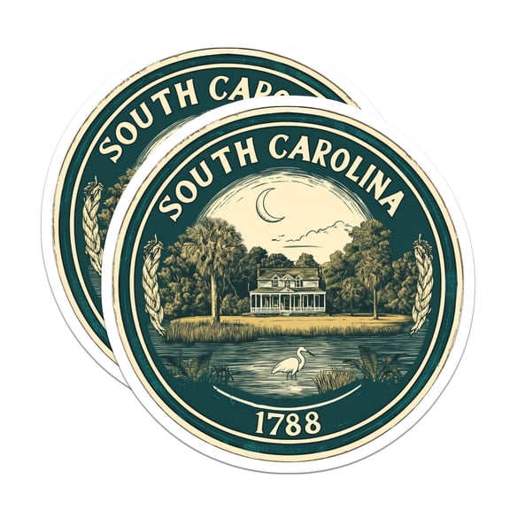 (2 Pack) South Carolina Stickers - State Seal - SC Pride Decals - 5" On Longest Side - Sticks to Smooth Flat Surfaces - Made in USA - BMCS15740
