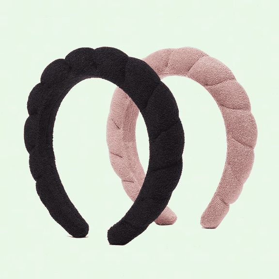 2 Pack Spa Headbands, Black & Pink, Terry Cloth Hair Holder for Women and Girls