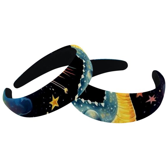 2 Pack Spa Headbands for Women Ladies- Puffy Makeup Headband Starry Dinosaur Hair Bands for Washing Face