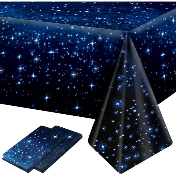 2 Pack Space Tablecloth, Plastic Galaxy Table Cloth All Printed Starry Sky, Waterproof Oil Proof Galaxy Party Tablecloth Star Table Cloth (54'' x 108'')