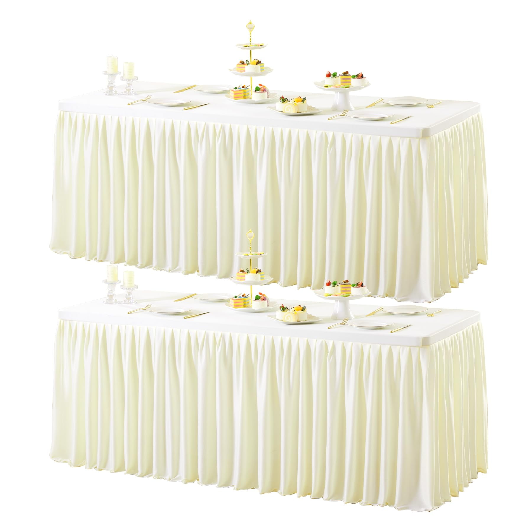 2 Pack Spandex Ivory Table Clothes for 6 ft Rectangle Tables, Wrinkle ...