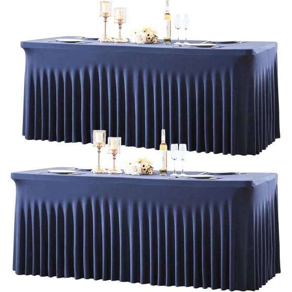 2 Pack Spandex Navy Blue Fitted Table Cloth for 6ft Rectangle Tables Navy Blue Stretch Tablecloth Banquet Table Covers Skirt Wrinkle Free Tablecloths for Parties Wedding