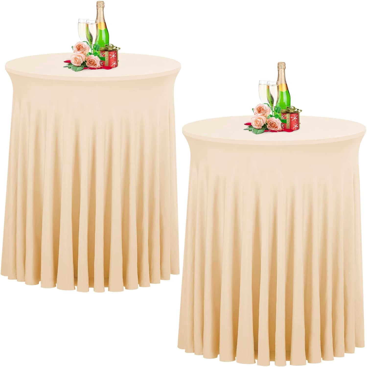 2 Pack Spandex Stretch Round Tablecloths, 32"x 43" Round Cocktail Table ...