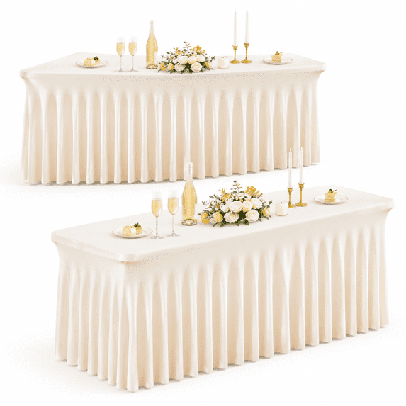 Layout Of Ruffle 2 Pack Spandex Table Clothes For 4 Foot Rectangle Tables 4ft Wrinkle ...