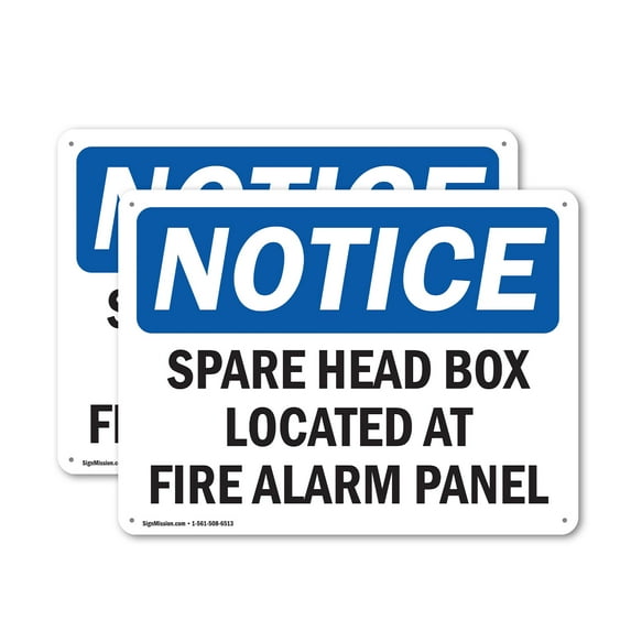 (2 Pack) Spare Head Box Located At Fire Alarm Panel OSHA Notice Sign 18 Inch X 12 Inch Plastic Sign, Weather Resistant, UV Protected for Workplace, Business, and Construction Site, Made