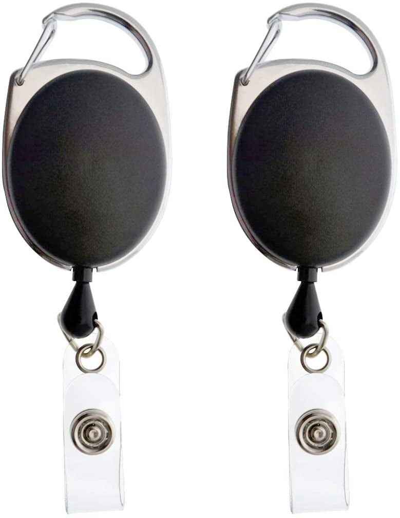 2 Pack - Specialist ID Premium Retractable Badge Reels with Carabiner Belt Loop Clip and ID Holder Strap by Specialist ID (Solid Black)