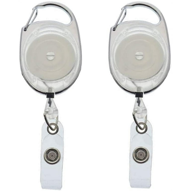 2 Pack - Specialist ID Premium Retractable Badge Reels with Carabiner Belt Loop Clip and ID Holder Strap by Specialist ID (White)