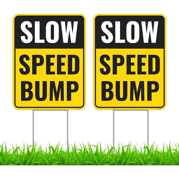 2 Pack Speed Bump Signs, 12 Inches by 8 Inches Metal Tin Sign/No frame Caution Bump Ahead Signs Metal Tin Signs/Without a frame