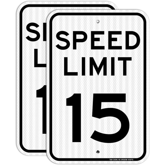 (2 Pack) Speed Limit 15 MPH Sign, Slow Down, Traffic Sign, 8x12 inch Engineer Grade Reflective Sheeting, Rust Free Aluminum, Weather Resistant, Waterproof, Fade Resistant