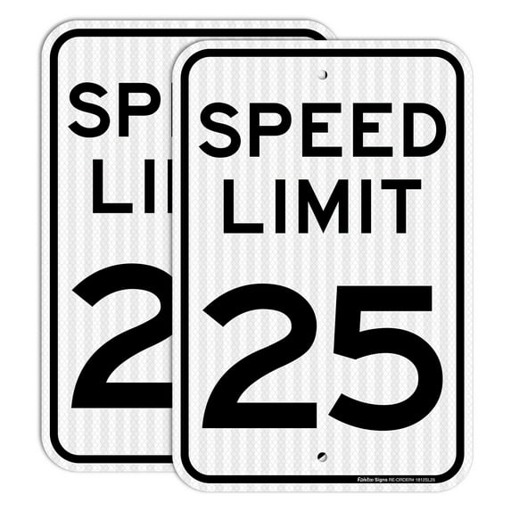 (2 Pack) Speed Limit 25 MPH Sign, Slow Down Sign, Traffic Sign,16 x 12 Inches Engineer Grade Reflective Sheeting, Rust Free Aluminum, Weather Resistant, Waterproof, Durable Ink, Easy to Mount