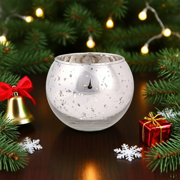 2-Pack Spherical Glass Christmas Candlestick Holders, Decorative Aromatic Candle Cups for Holiday Table, Party & Gift,Silver