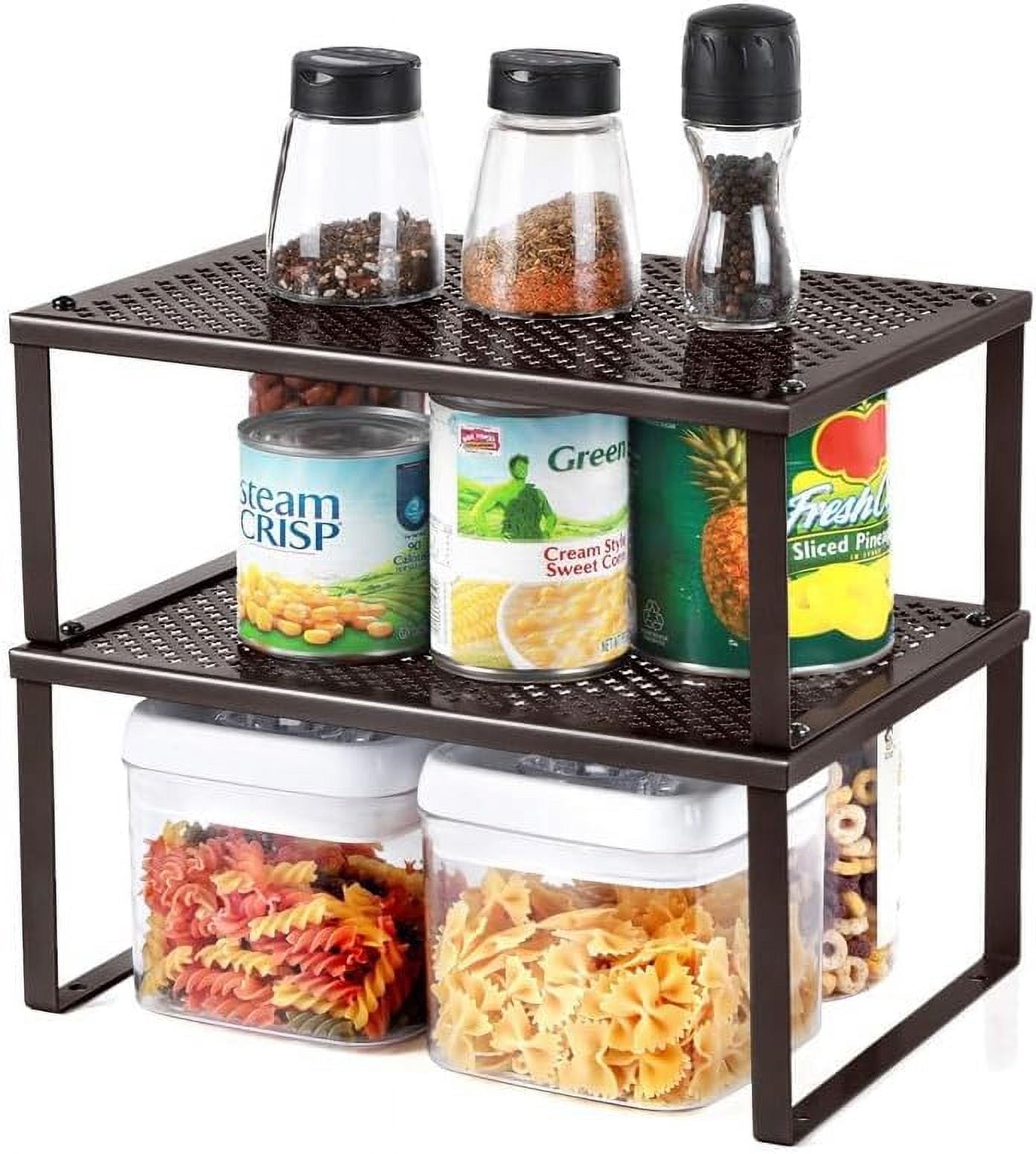 2 Pack Spice Rack, Cabinet Shelf Organizers, Shelf Organizer, Countertop Organizer, Shelf Riser, Stackable, Expandable, Metal Kitchen Counter Shelves, Brown