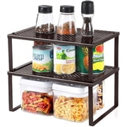 2 Pack Spice Rack, Cabinet Shelf Organizers, Shelf Organizer, Countertop Organizer, Shelf Riser, Stackable, Expandable, Metal Kitchen Counter Shelves, Brown