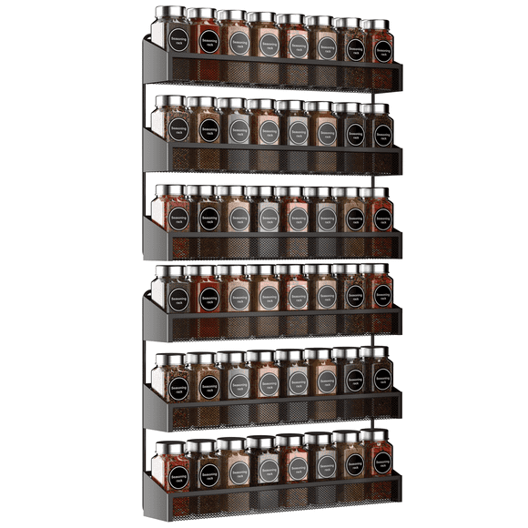 2 Pack Spice Rack Organizer, 3 Tier Counter-top Stand or Wall Mounted Storage Rack Hanging Shelf for Kitchen Cabinet-Black