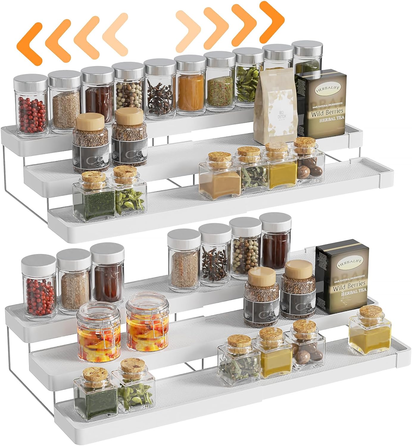 2 Pack Spice Rack Organizer for 3 Tier Expandable Spice