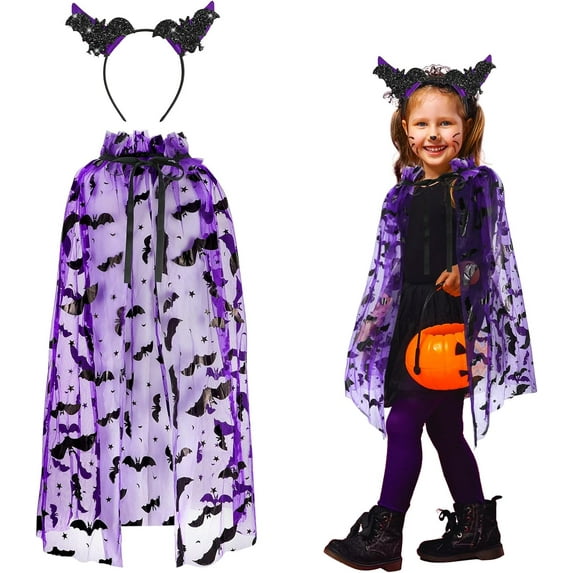 2 Pack Spider Costume for Kids, Purple Spider Web Cape and Spider Headband Set for Girls, Halloween Spider Costumes Accessories for Halloween Cosplay Party Fancy Dress Carnival Photo Props