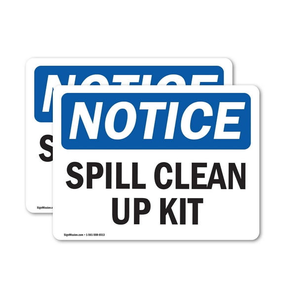 (2 Pack) Spill Clean Up Kit OSHA Notice Sign 14 Inch X 10 Inch Vinyl Label Decal Sticker Weather Resistant, UV Protected for Workplace, Business, and Construction Site, Made in the USA