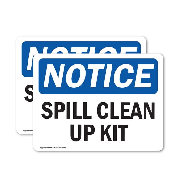(2 Pack) Spill Clean Up Kit OSHA Notice Sign 5 Inch X 3.5 Inch Vinyl Label Decal Sticker Weather Resistant, UV Protected for Workplace, Business, and Construction Site, Made in the USA