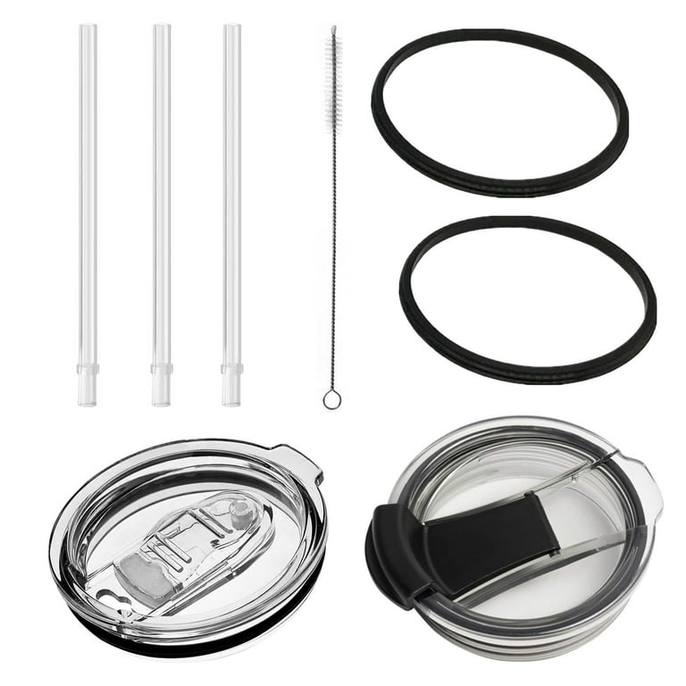 2 Pack Spill Proof and Splash Resistant Tumbler Lids with Two Sealed Rubber  Ring and Three Plastic Straws 30 oz Replacement Lid