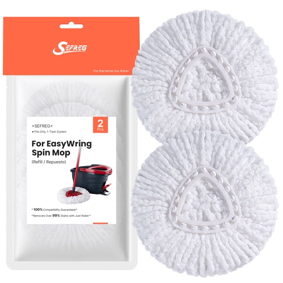 Spin Mop Head Replacements Compatible with O-Cedar EasyWring, Mop Head Refills for 1-Tank System, Washable & Reusable, Deep Cleaning, Easy to Repalce, 1 CT (Pack of 2)