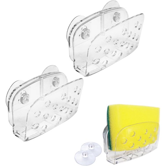 2 Pack Sponge Holders with Suction,Clear Plastic Container, Kitchen Dish Sponge Holder, Bathroom Accessory, Space Saving Sink Countertop Organizer