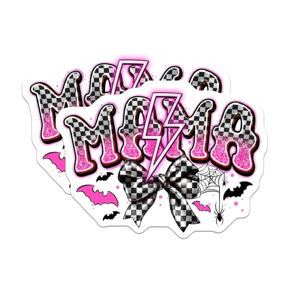 (2 Pack) Spooky Mama Stickers - Emo Mom Lightning Bolt - Checkerboard Bat Spider Bow Decals - 5" On Longest Side - Sticks to Smooth Flat Surfaces - Made in USA - BMCS27164