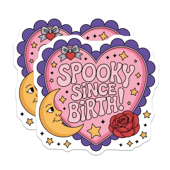 (2 Pack) Spooky Since Birth Magnets - Creepy Cute Aesthetic - Pastel Goth Celestial Witchy Fridge Decor and Locker Accessory - 5 Inches On Longest Side - Thick Durable Magnet - Made in USA - MAG21612
