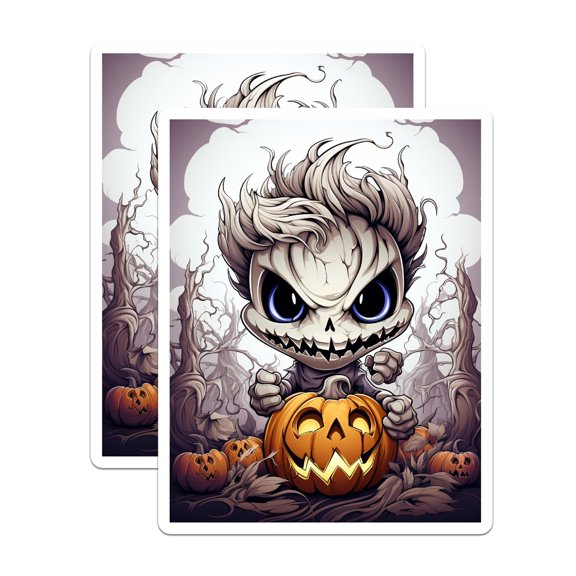 (2 Pack) Spooky Skeleton Magnets - Creepy Cute Halloween Decor - Chibi Jack O Lantern Goth Kitchen Accents - 5 Inches On Longest Side - Thick Durable Magnet - Made in USA
