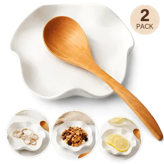 Generic 2 pack 5.3 inch Ceramic Heat Resistant Utensil Rest, Stovetop & Countertop Holder for Ladles, Tongs and Cooking Tools