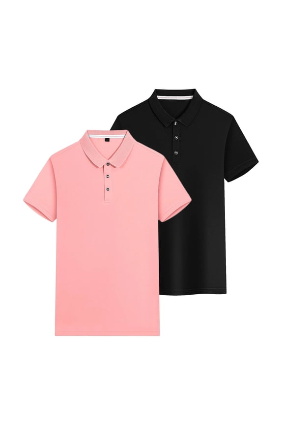 2 Pack Sport Polos Shirts for Women Plus Size Short Sleeve Casual Golf Blouses Button Collar School Uniform Workout Tops, Pink, XL