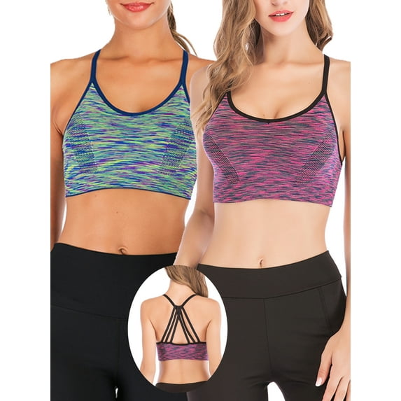 2 Pack Sports Bra for Women, Crisscross Back Yoga Bras Tops Removable Pads Sexy Yoga Bras Comfort Sports Bras Medium Support Sports Bras