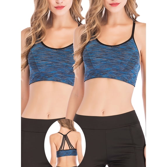2 Pack Sports Bra for Women, Crisscross Back Yoga Bras Tops Removable Pads Sexy Yoga Bras Comfort Sports Bras Medium Support Sports Bras