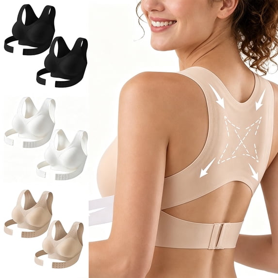 2 Pack Sports Bra for Women Wire Free Cross Back Adjustable Closure Gym Everyday Activewear