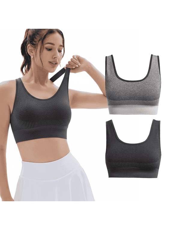 2 Pack Sports Bras for Women High Support Wirefree Padded Bras Supportive Workout Yoga Bras Workout Athletic Comfortable Tank Tops Dark Gray & Light Gray