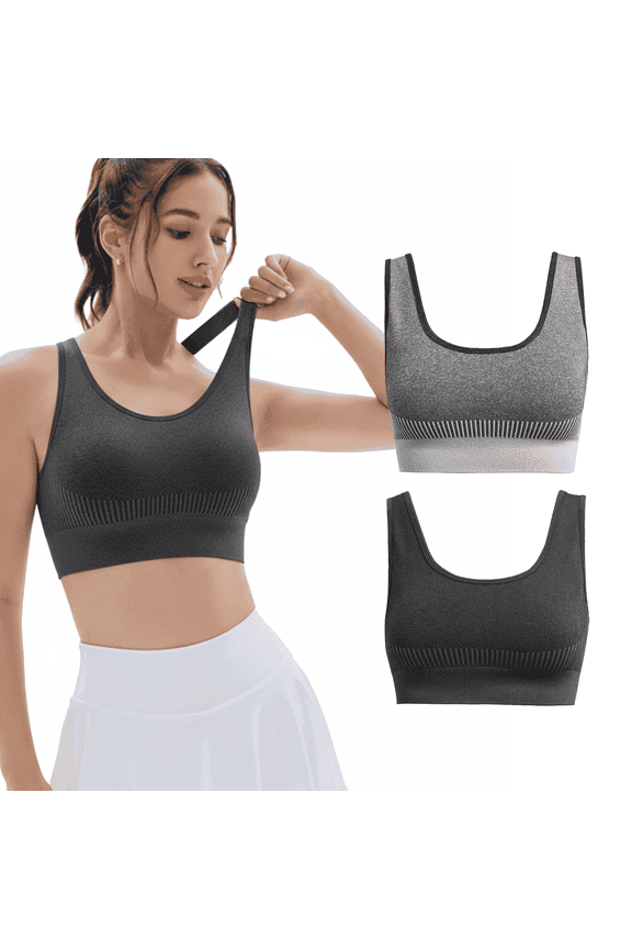 2 Pack Sports Bras for Women High Support Wirefree Padded Bras Supportive Workout Yoga Bras Workout Athletic Comfortable Tank Tops Dark Gray & Light Gray