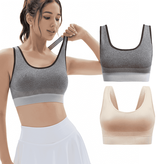 MLDRA 2 Pack Sports Bras for Women High Support Wirefree Padded Bras Supportive Workout Yoga Bras Workout Athletic Comfortable Tank Tops Light Gray & Skin