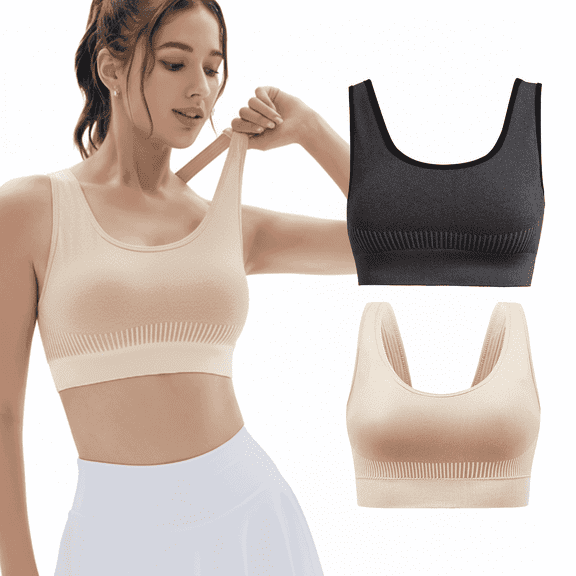 MLDRA 2 Pack Sports Bras for Women High Support Wirefree Padded Bras Supportive Workout Yoga Bras Workout Athletic Comfortable Tank Tops Dark Gray & Skin
