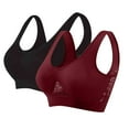 thumbnail image 1 of 2 Pack Sports Bras for Women Plus Size Seamless Comfy Bras Wirefree Yoga Brassiere Plus Size Sleep Balconette with Removable Pads Wine M, 1 of 2