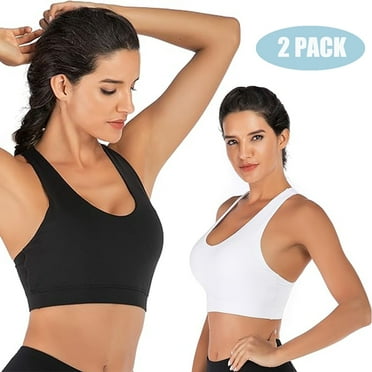 2 Pack Sports Bras for Women, Supportive Workout Bras, Criss-Cross Back Padded Strappy Yoga Bra with Removable Cups